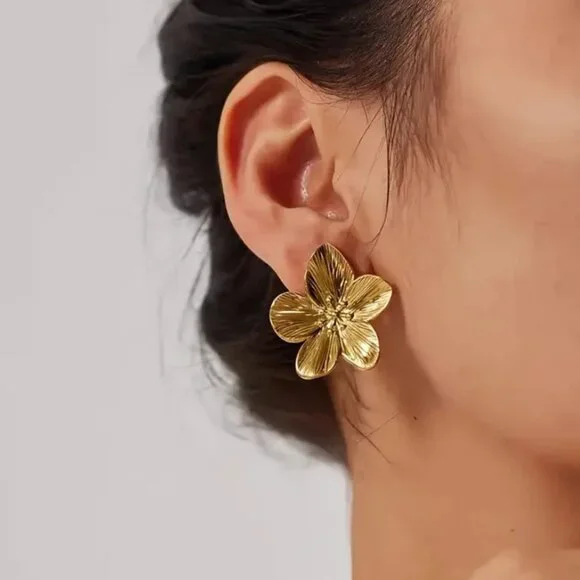 14K Gold Womens Flower Earrings Ladies 14 Karat 925 Silver Floral Style Jewelry - Picture 5 of 8